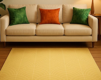 Pale Gold Art Deco Wave Rug | Warm Luxury Minimalism | Available in 3 Sizes