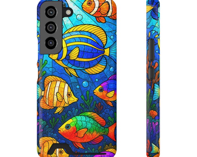 Stained Glass Tropical Fish Phone Case with Card Holder - MagSafe