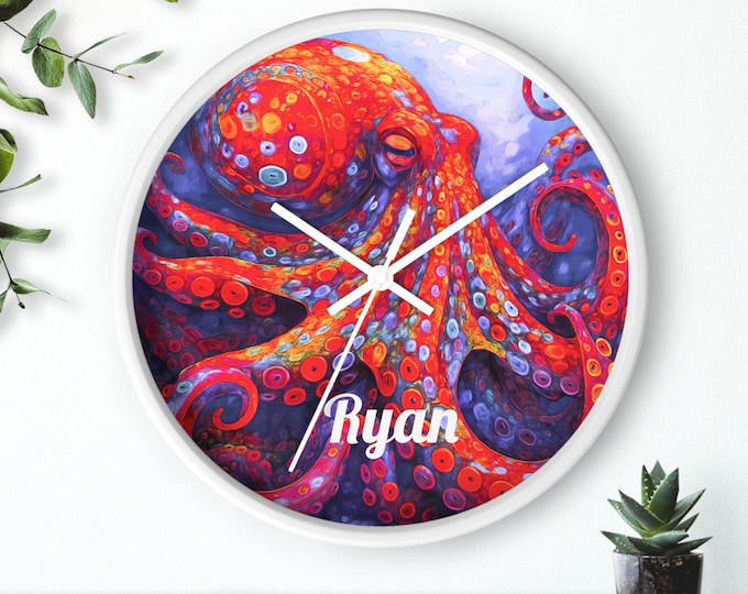 Vibrant Octopus Wall Clock: Ocean-Inspired Timepiece for Nautical Home Decor & Unique Coastal Gifts