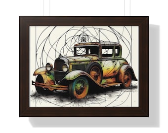 Vintage Car Framed Poster: Retro Automotive Wall Art