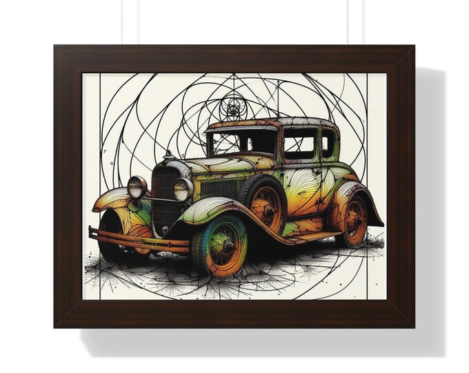 Vintage Car Framed Poster: Retro Automotive Wall Art