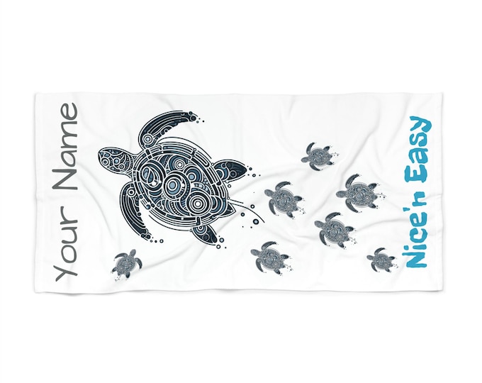 Personalized Turtle Beach Towel: Tribal Design, Custom Name