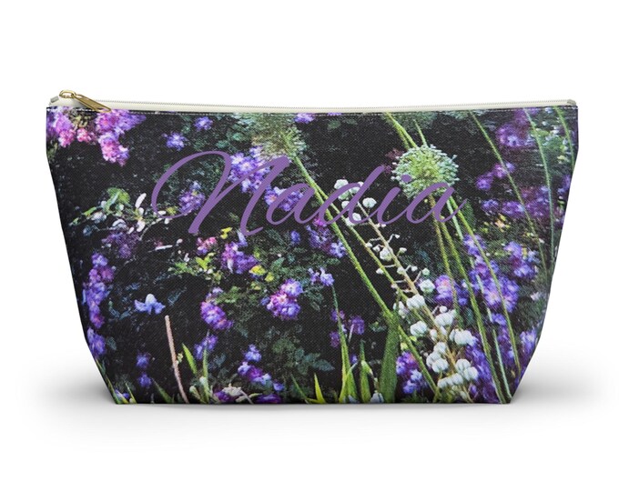 Floral Accessory Pouch: Vibrant Lavender Flower Print Makeup Bag