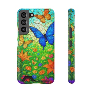 Schmetterlingsliebhaber-Telefonkasten mit Kartenhalter, Naturliebhabergeschenk, dekorative Kartensteckplatz-Hülle, Schmetterlings-Liebhaber-Glasmalerei-Kasten Magsafe
