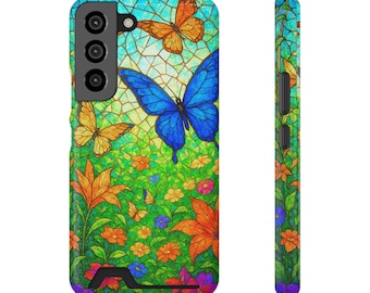 Stained Glass Butterfly Phone Case with Card Holder - MagSafe
