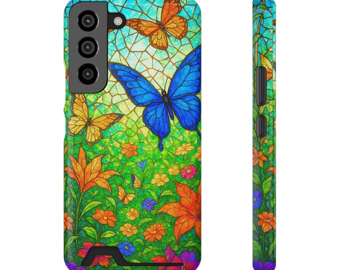 Stained Glass Butterfly Phone Case with Card Holder - MagSafe