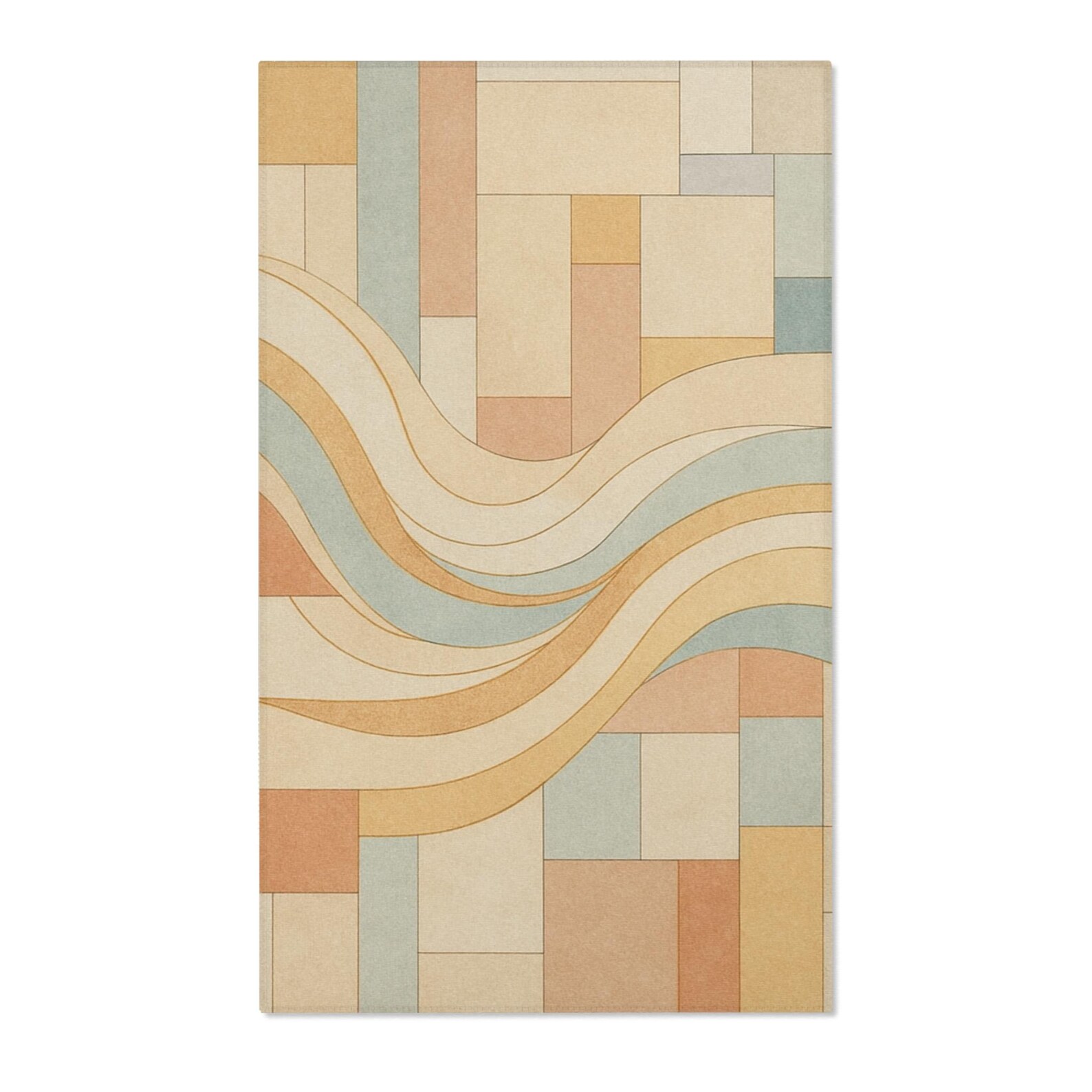 Pastel Geometric Wave Area Rug Modern Abstract Soft Color Block Floor ...