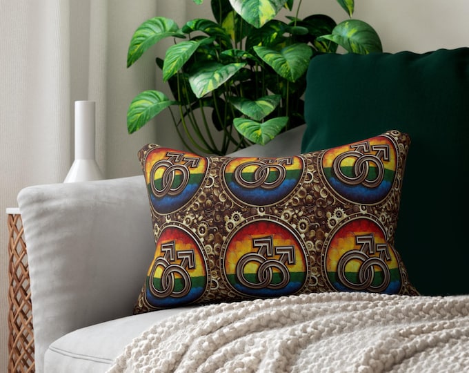 Pride Lumbar Pillow, LGBTQ+ Decor, Rainbow Home Accent, Gay Rights Gift, Bohemian Throw Pillow