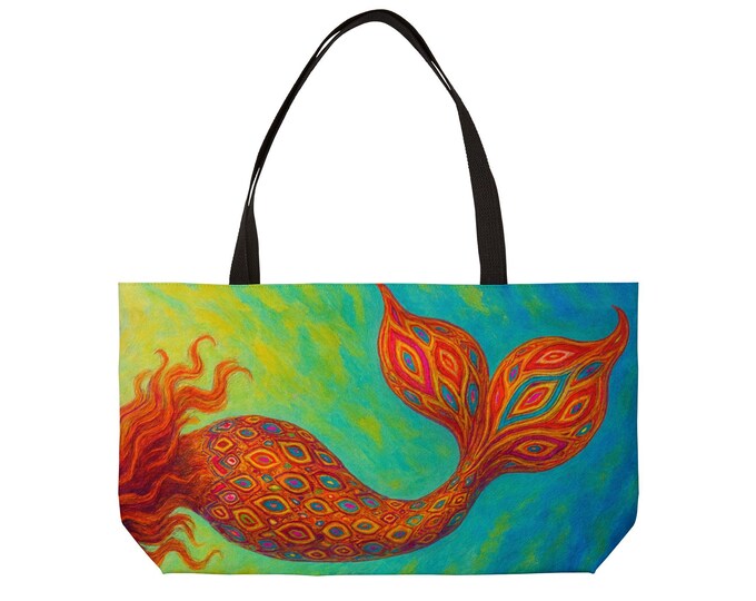 Colorful Mermaid Tail Weekender Tote Bag: Beach Travel Tote