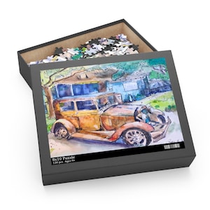 Rusted Old Automobile Puzzle, 120-500 Piece Jigsaw, Car Lover Gift, Family Activity, Cozy Night In, Unique Decor