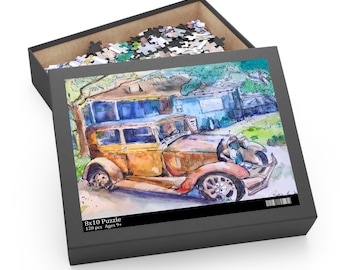 Rusted Car Jigsaw Puzzle: Vintage Automobile Art, Family Fun
