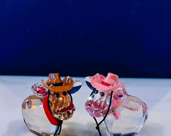 Swarovski Crystal Cowboy & Cowgirl Heart Figurine Pair – Western-Inspired Collectible - no COA beautifully gift wrapped if requested