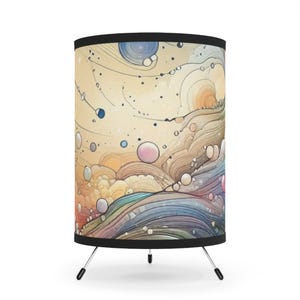 Abstract Art Tripod Lamp: Colorful Bohemian Home Decor