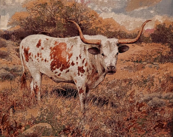 Texas Longhorn Woven Tapestry: Greg Giordano Western Ranch Decor