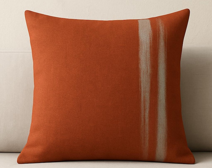 Burnt Sienna Stripe Throw Pillow Cover: Faux Suede Accent Pillow