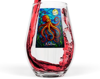 Artistic Octopus Wine Glass: Ocean Lover's Stemless Drinkware