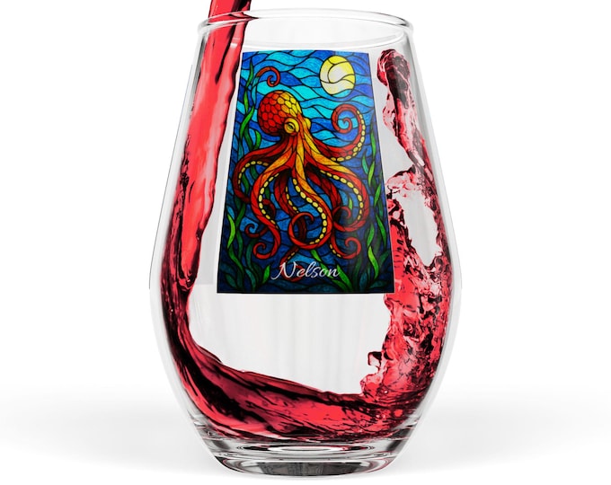 Artistic Octopus Wine Glass: Ocean Lover's Stemless Drinkware