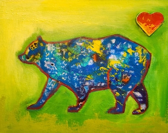 Mama Bear Painting: Abstract Acrylic Art, Mother's Love on Canvas