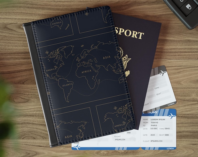 Vintage World Map Faux Leather Passport Cover: Travel Gift