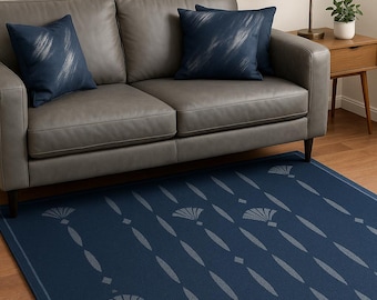 Bohemian Area Rug, Modern Navy Blue Polyester Floor Mat