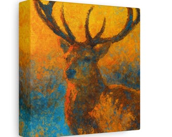 Vibrant Stag Canvas Art: Rustic Wildlife Gallery Wall Decor