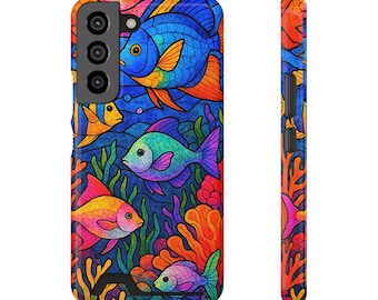 Stained Glass Tropical Fish Phone Case with Card Holder - MagSafe