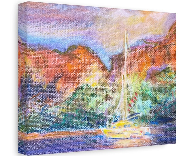 Pastel Sailboat Dock Canvas Print: Coastal Nautical Wall Art