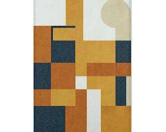 Abstract Geometric Area Rug: Mid-Century Modern Gold & Green Carpet