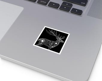 Deer Square Sticker: Elegant Black & White Nature Art