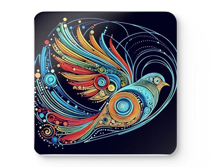 Colorful Bird Corkwood Coaster Set: Bohemian Drink Coasters