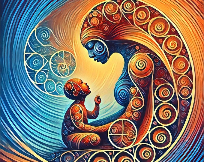 Mother and Child Canvas Print: Emotional Boho Home Decor