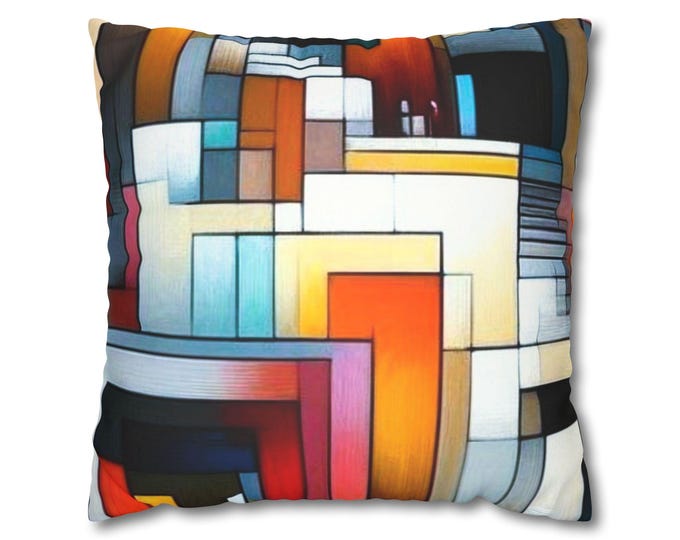 Abstract Geometric Faux Suede Pillowcase: Modern Art Accent