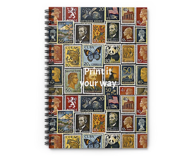 Vintage Stamp Spiral Notebook: Artistic Travel Journal