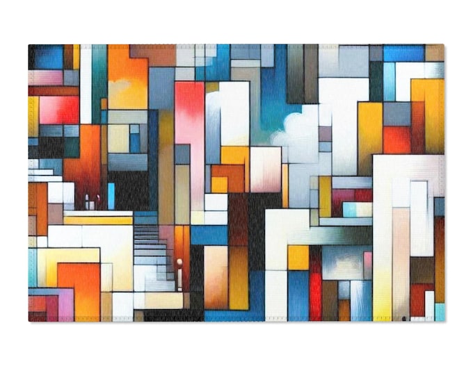 Geometric Area Rug: Colorful Abstract Mid-Century Modern Floor Mat