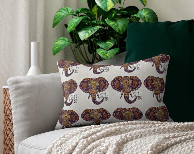 Boho Elephant Lumbar Pillow: Double-Sided Print, Cozy Home Decor