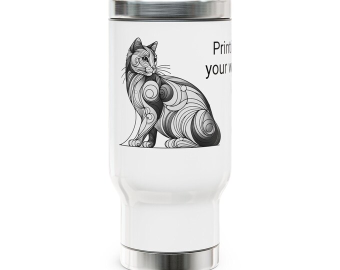 Cat Travel Mug: Insulated Stainless Steel Coffee Cup, Black & White Design