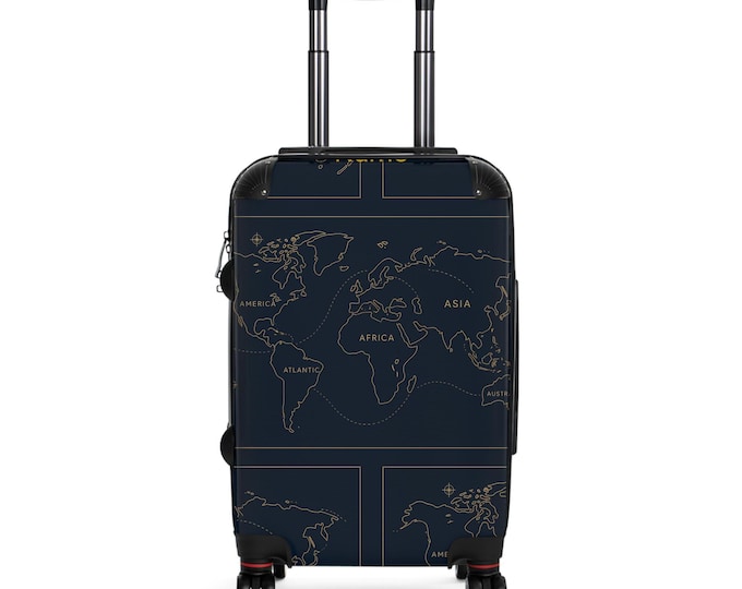 Vintage World Map Suitcase: Personalized Travel Luggage, Adventure Gift