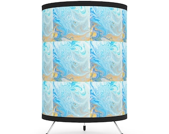 Blue & Gold Marbled Tripod Lamp: Modern Artistic Home Lighting
