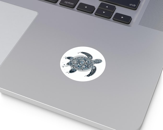 Sea Turtle Round Sticker: Ocean Art Decor, Laptop Decal