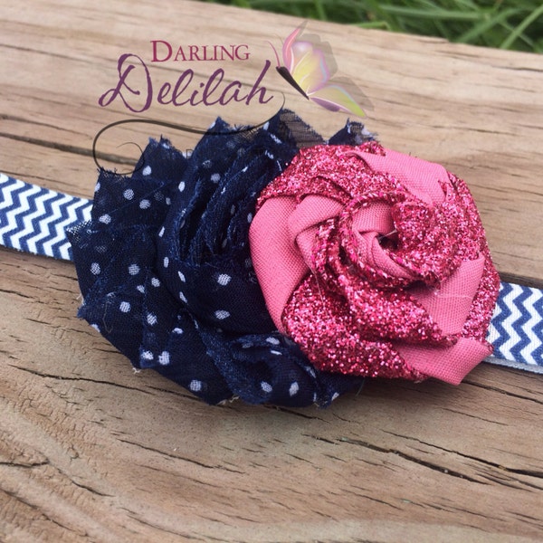 Anchors Away Navy and Pink Headband, Nautical Headband, Baby Headband