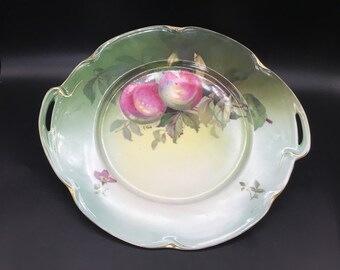 Made in Germany Ornate PS Bavaria Double Handled Cake Plate with White Roses and Lots of Intricate Gold Gilding Bridal Shower Gift