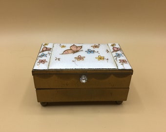 FRANCE Antique wooden box jewelry box wooden box sewing box with mirror/&children picture ca 37.5x18.5 x 9.4 cm 190020 Brocante