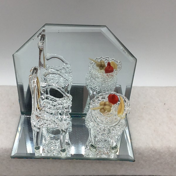 Vintage Spun Glass Set on Mirror  - 4 Inches long