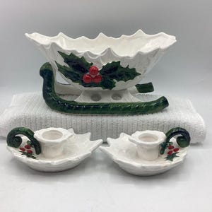 Lefton Sleigh Planter and Candleholders