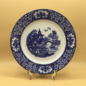 Blue Plate with Oriental Scene - England p Pagoda