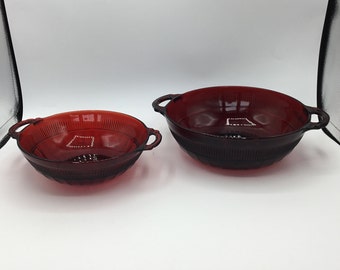 Pair of Anchor Hocking Coronation Red Glass Bowls