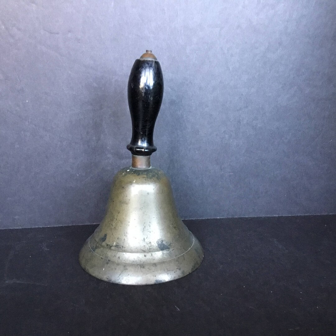 Brass School Bell Teachers Bell Wood Handle Etsy