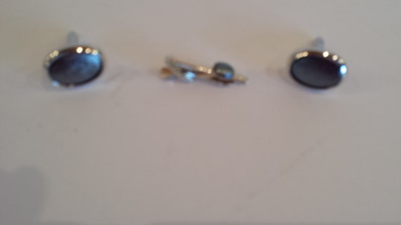 Silvertone Cuff Link and Tie Clasp - image 1