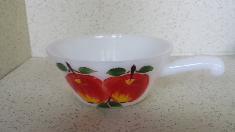 Milk Glass Chili Bowl with Hand Painted Apples