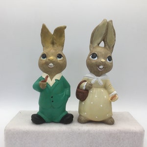 Vintage Paper Mache Rabbits - Set of 2 - Korea